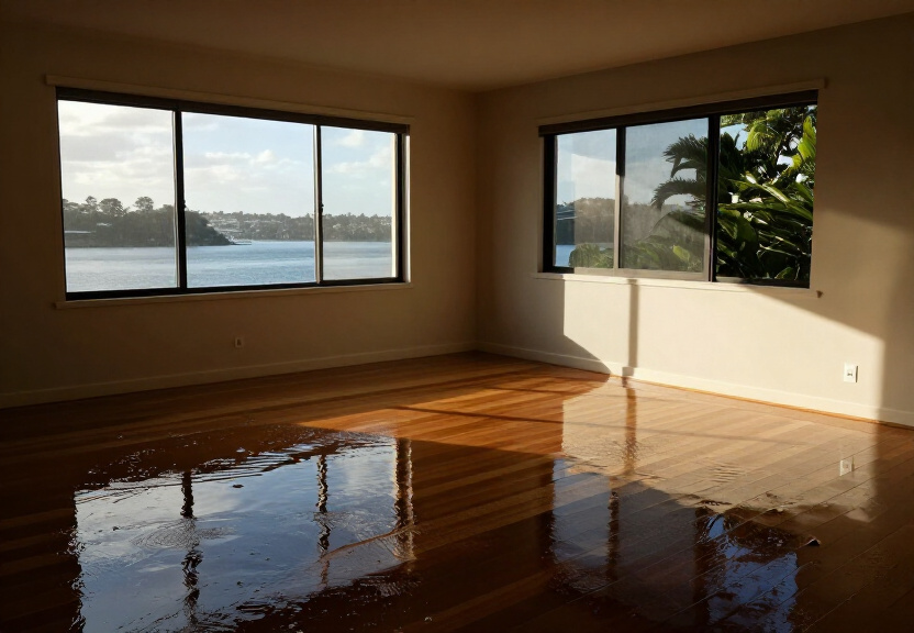Water-damaged living room in Arncliffe before restoration